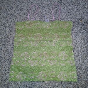 Secret Treasures Y2K Lace Strappy Tank Green And Pink Floral Lace Small